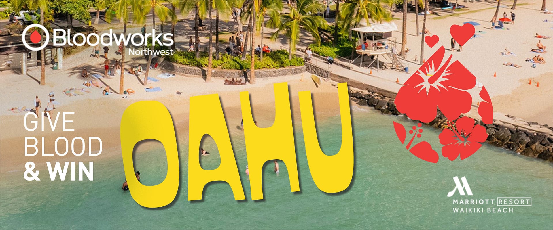 Beach Background with Bloodworks Northwest Logo and Marriott Logo