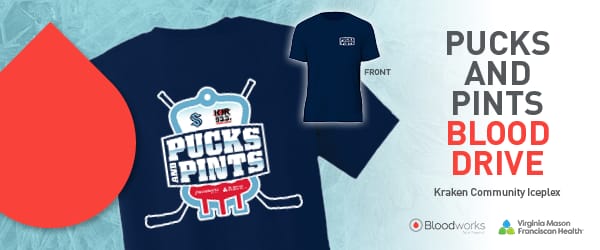 Blue Jersey with hockey sticks and big blood drop