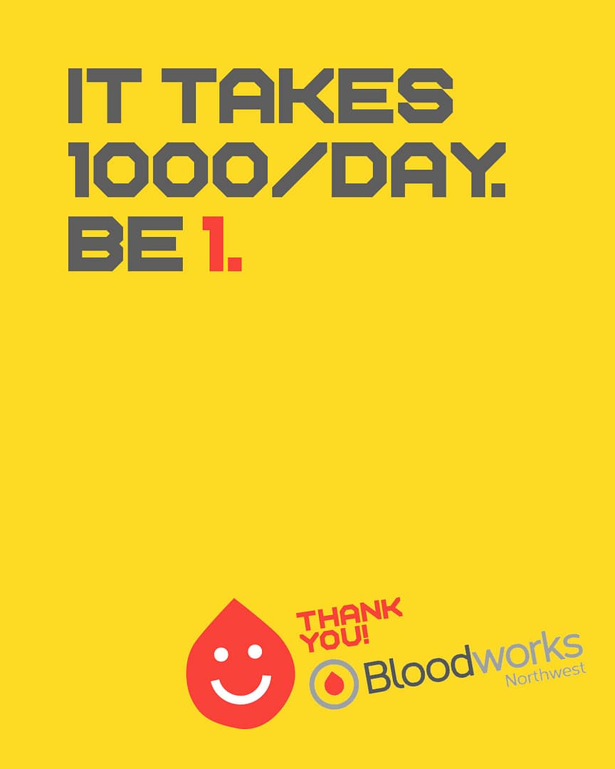 Thank you. And you, and you, and you… ❤️

Every day, it takes 1,000 donors to support patients across the Pacific Northwest. From Bellingham, WA, to Eugene, OR, we’re grateful for every donor, volunteer, and supporter who helps move this mission forward.

Be one of the 1,000 by scheduling your appointment today at the link in our bio.

#BloodworksNW #DonateBlood #1000THANKYOUs #SaveLives
