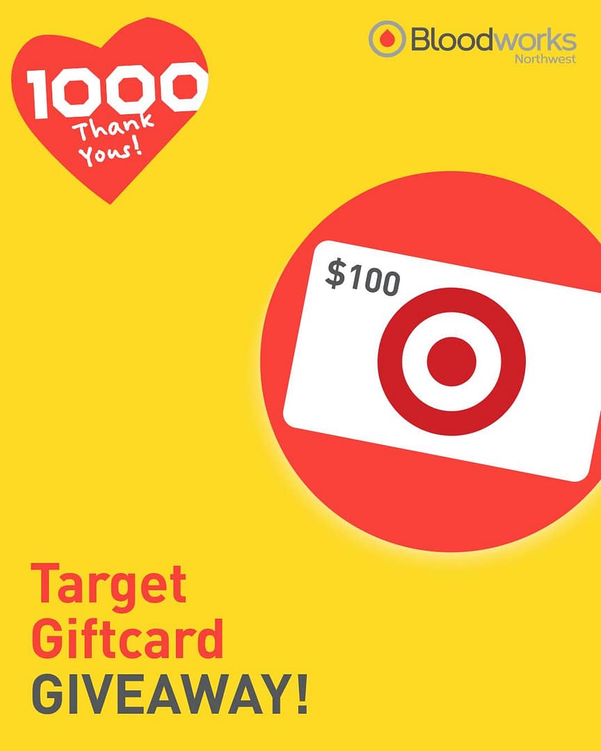A little something extra for showing up ❤️ We’re giving away a $100 Target gift card!

Here’s how to enter:
🎯 Follow @bloodworksnw
🎯 Like this post
🎯 Tag your go-to donation buddy
🎯 Bonus: Share to your stories for an extra entry

Giveaway ends 4/28. The winner will be contacted via DM.

#BloodworksNW #DonateBlood #Giveaway #GiftCard #Target