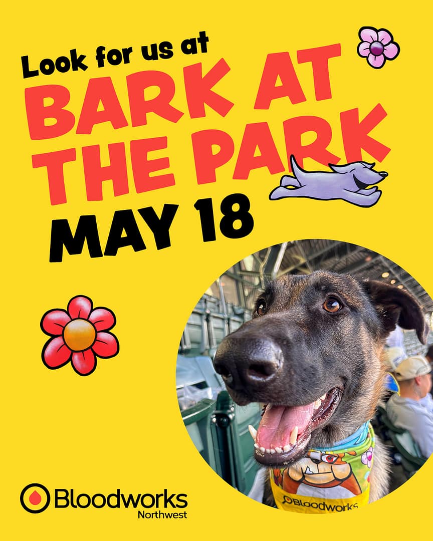 🐾⚾ We’re heading to Bark at the Park with the @mariners on May 18!

If you’re attending, stop by our booth to say hi, learn more about blood donation, and grab some swag for you and your pup. 🐶❤️

We can’t wait to see you at @tmobilepark!

#BloodworksNW #BarkAtThePark #SeattleMariners #DonateBlood #SaveLives