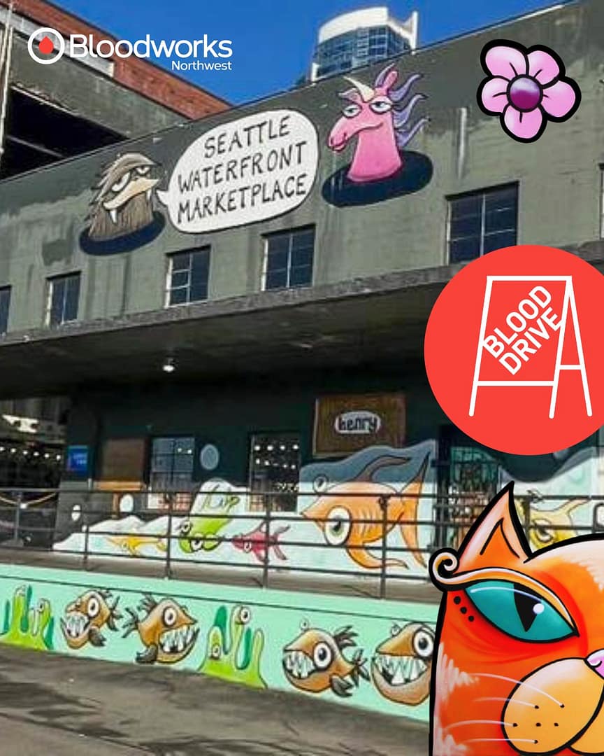 🎨🩸 We're teaming up with iconic PNW muralist @henry_beyond_museums for a special blood drive on June 11 at the Seattle Waterfront Marketplace.

Donate blood, help save local lives, and receive an exclusive Henry-designed T-shirt while supplies last. 👕🐶

Make your appointment today at the link in our bio.

#BloodworksNW #Henry #Mural #Artist #BloodDrive #RAH