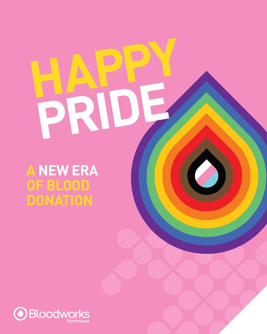 Donate with PRIDE this June! More people than ever can now save lives through blood donation. Celebrate Pride Month by making an appointment and stopping by to say hello at one of the many Pride events we'll be attending this summer.

✨Lynnwood City Pride - Saturday June 6
✨Bellevue Paws in Pride - Saturday June 6
✨Everett Pride Block Party - Saturday June 20
✨Eugene Pride - Saturday June 27
✨Edmonds Pride Fest - Saturday June 27
✨Capital City Pride - Saturday, June 27
✨Pride Beaverton - Sunday June 28
✨Vancouver Saturday in the Park - Saturday July 11
✨Tacoma Pride - Saturday July 11
✨Bellingham in Pride Festival - Sunday July 12

Schedule your appointment at the link in our bio.

#BloodworksNW #DonateBlood #Pride #MSMDeferral #BloodSupply