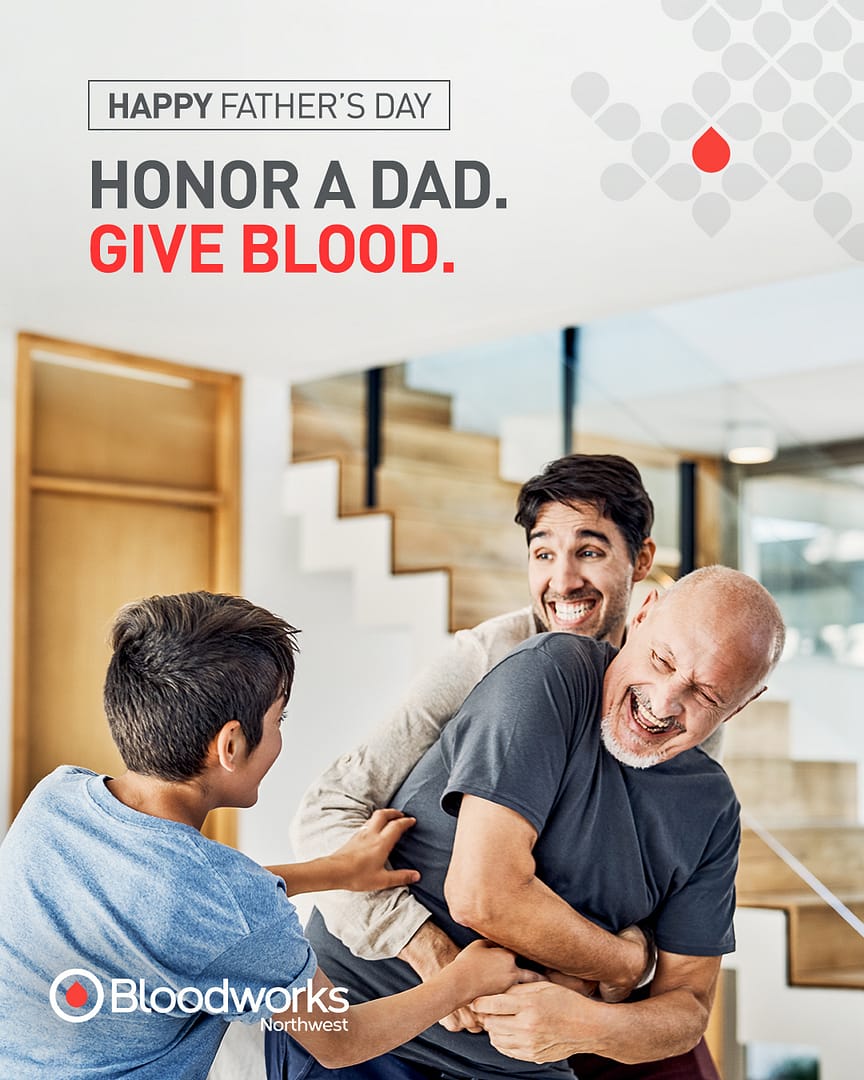Make your Dad proud this Father’s Day by donating blood. The impact of your donation will last longer than a tie ever could, so schedule your next donation today at the link in our bio.

#BloodworksNW #DonateBlood #FathersDay #Father #Dad