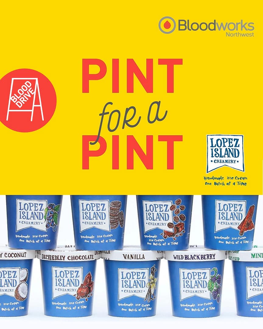 🍦🩸 Donate a pint and get a @lopezislandcreamery pint!

Donate blood at the LDS Anacortes Blood Drive on July 22 and receive a FREE pint of ice cream from Lopez Island Creamery while supplies last. ❤️

Give a pint. Get a pint. Help save local lives and enjoy a sweet thank-you.

Schedule your appointment today at the link in our bio.

#BloodworksNW #Icecream #Anacortes #Giveaway #DonateBlood #BloodDrive