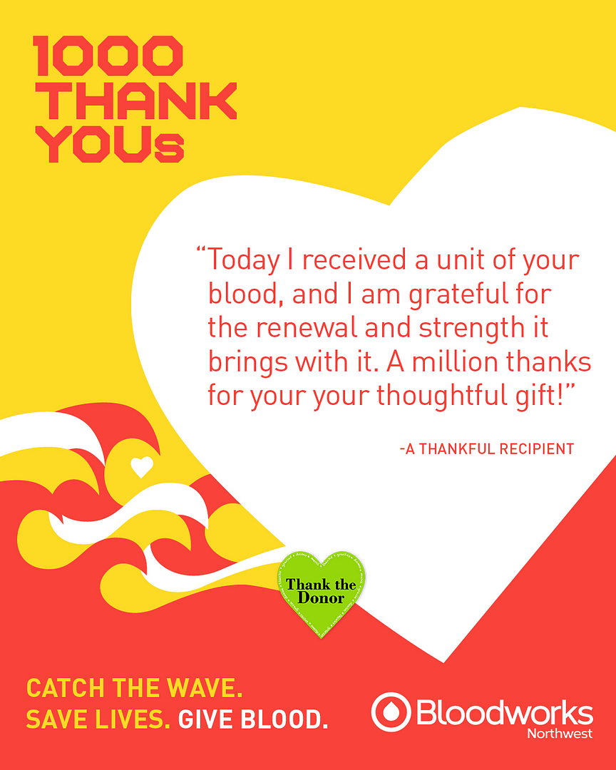 Gratitude that goes a long way! ❤️

To every donor who shows up, you are the reason lives are saved every day.

#BloodworksNW #1000THANKYOUs #DonateBlood #Hospital #SaveLives